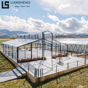 خيمة أتريوم من الألومنيوم ذات إطار أسود عالي الجودة مع مظلة من مادة PVC، مناسبة للحفلات وحفلات الزفاف والمناسبات واسعة النطاق