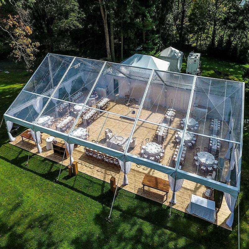 تخصيص واضح الأبيض بولي كلوريد الفينيل الألومنيوم الحدث الزفاف خيمة في الهواء الطلق كبيرة الثقيلة الألومنيوم الإطار الأسود خيمة لحفلات الزفاف