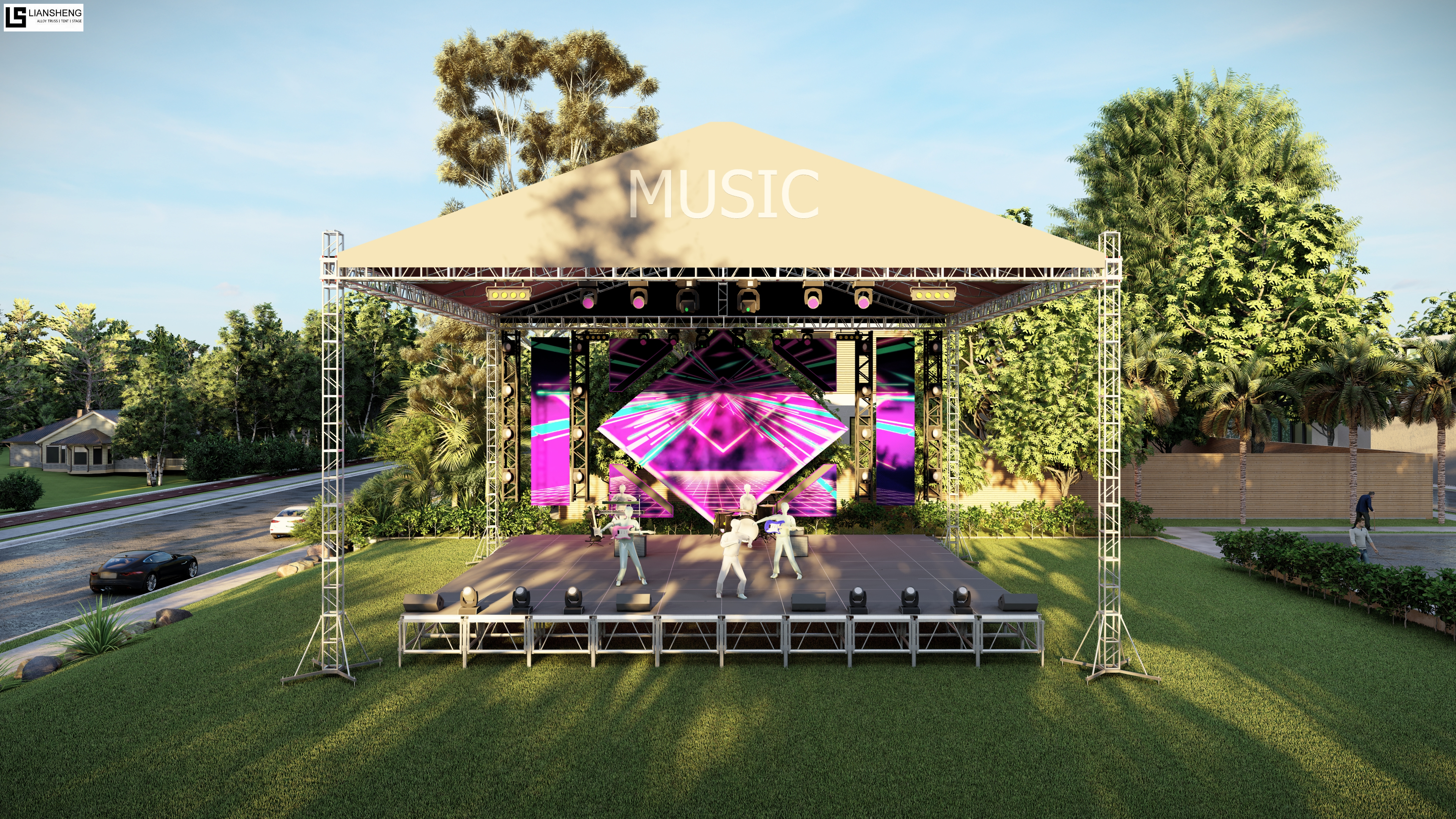 8 * 6 * 6 م سقف مسطح سبائك الألومنيوم حنفية المسمار الجمالون مرحلة الحفل الحدث